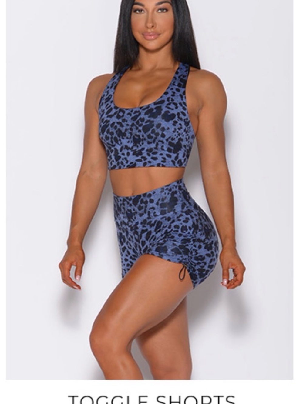 NWOT!!! Bombshell sportswear Blue Leopard Print Sports Bra & Toggle Shorts Set